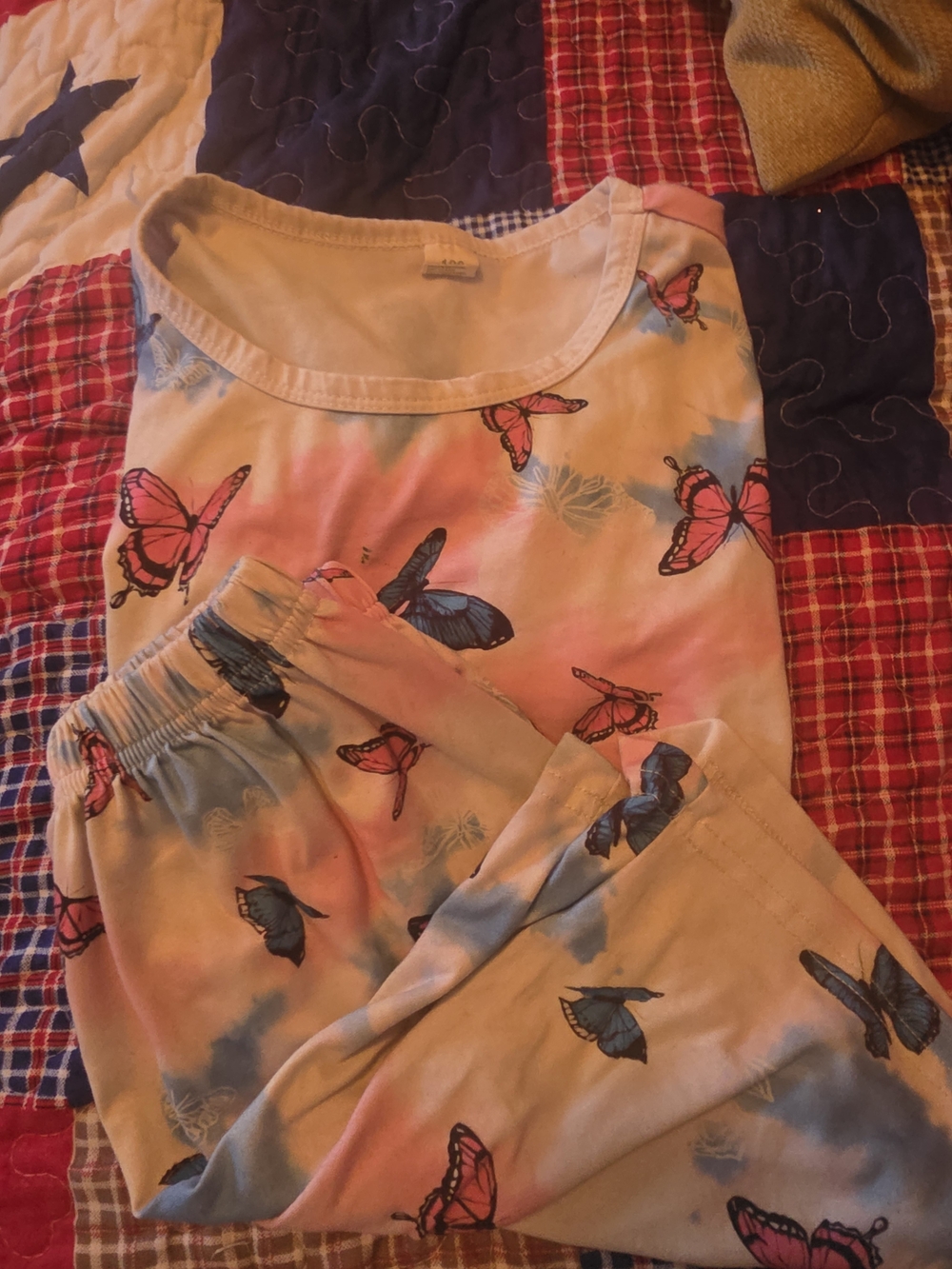Girls' Pink & Blue Butterfly Kids Outfit  Set